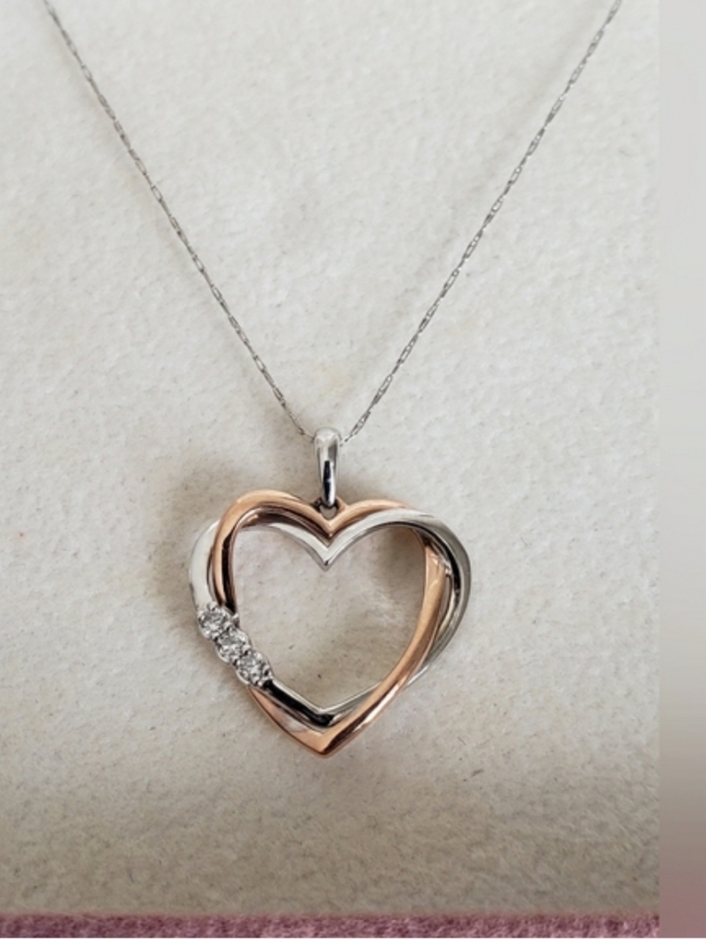 10K White and Rose Gold 10k Intertwined Heart On 20 Inch Chain - Picture 2 of 13